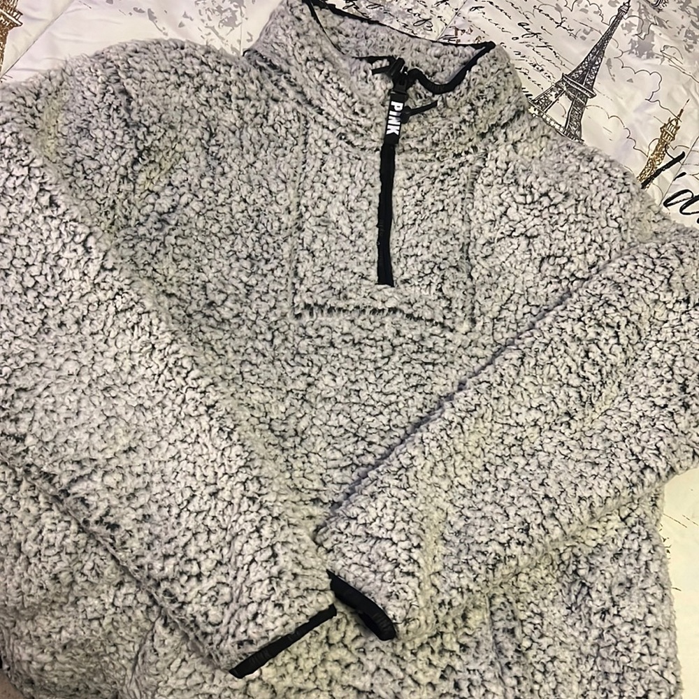 PINK Sherpa pullover quarter zip size large